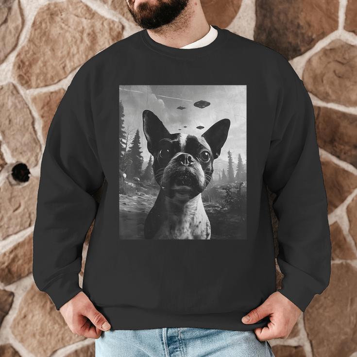 Dog Mom Dad Alien Selfie Boston Terrier UFO For Men Women Men Graphic Sweatshirt, novelty gifts, funny gifts