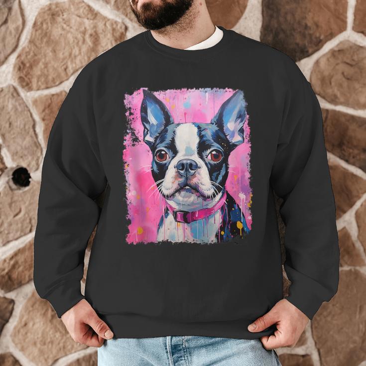 Dog Pink Boston Terrier Men Graphic Sweatshirt, novelty gifts, funny gifts