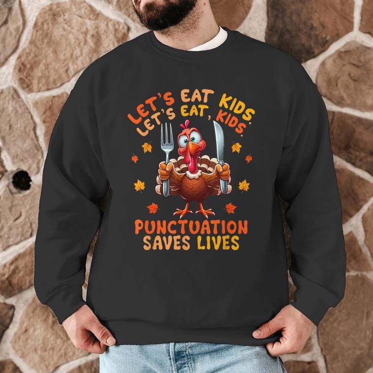 Eat Kids Punctuation Saves Lives Thanksgiving Turkey Teacher Men Graphic Sweatshirt, novelty gifts, funny gifts Eat Kids Punctuation Saves Lives Thanksgiving Turkey Teacher Men Graphic Sweatshirt, novelty gifts, funny gifts