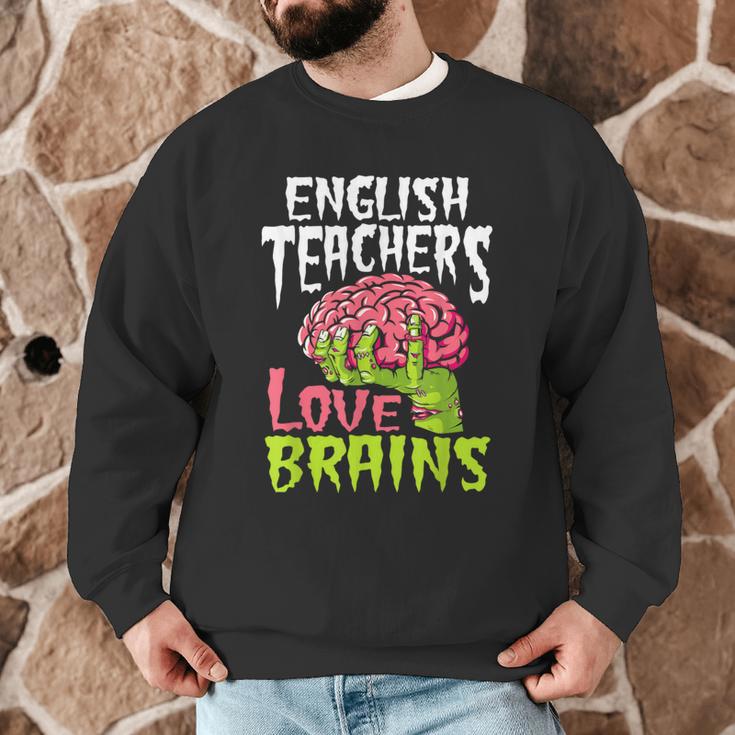 English Teachers Love Brains Zombie Teacher School Halloween Men Graphic Sweatshirt, novelty gifts, funny gifts