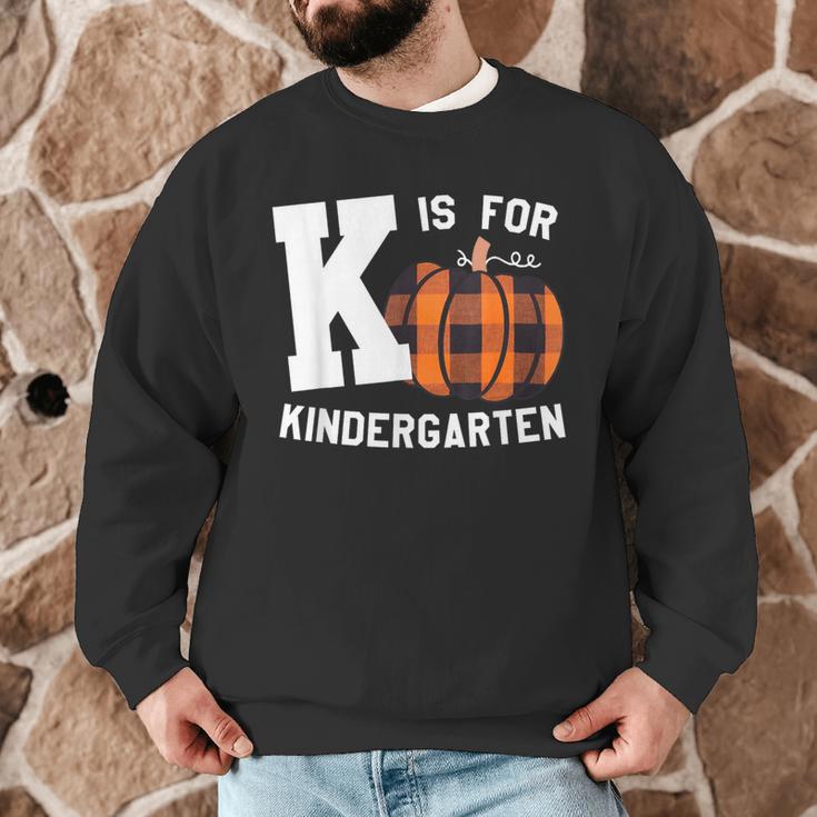 Fall Kindergarten Teacher K Is For Buffalo Plaid Pumpkin Men Graphic Sweatshirt, novelty gifts, funny gifts Fall Kindergarten Teacher K Is For Buffalo Plaid Pumpkin Men Graphic Sweatshirt, novelty gifts, funny gifts