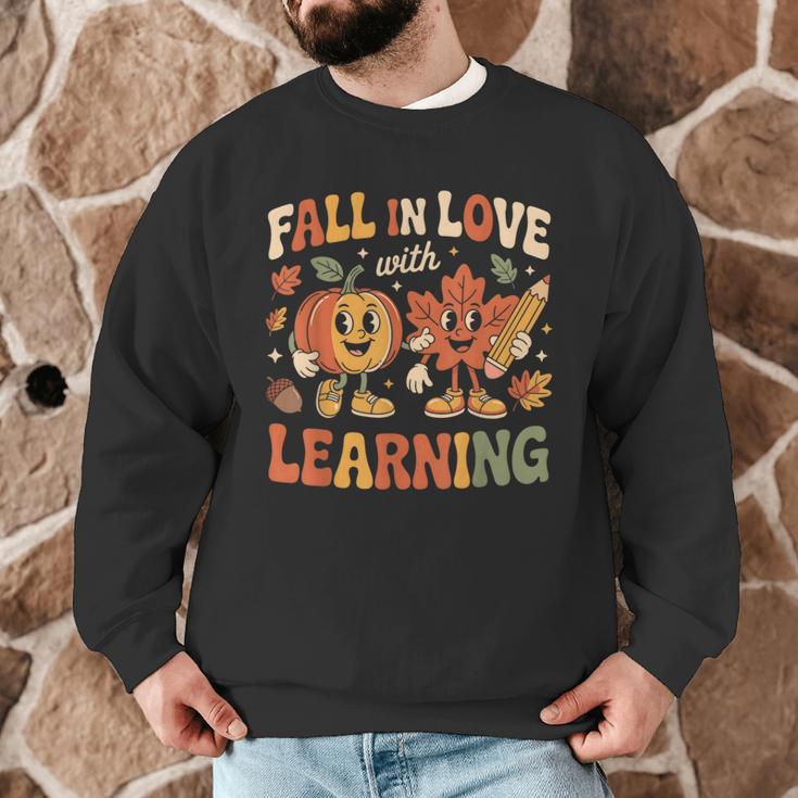 Fall In Love With Learning Retro Autumn Thanksgiving Teacher Men Graphic Sweatshirt, novelty gifts, funny gifts