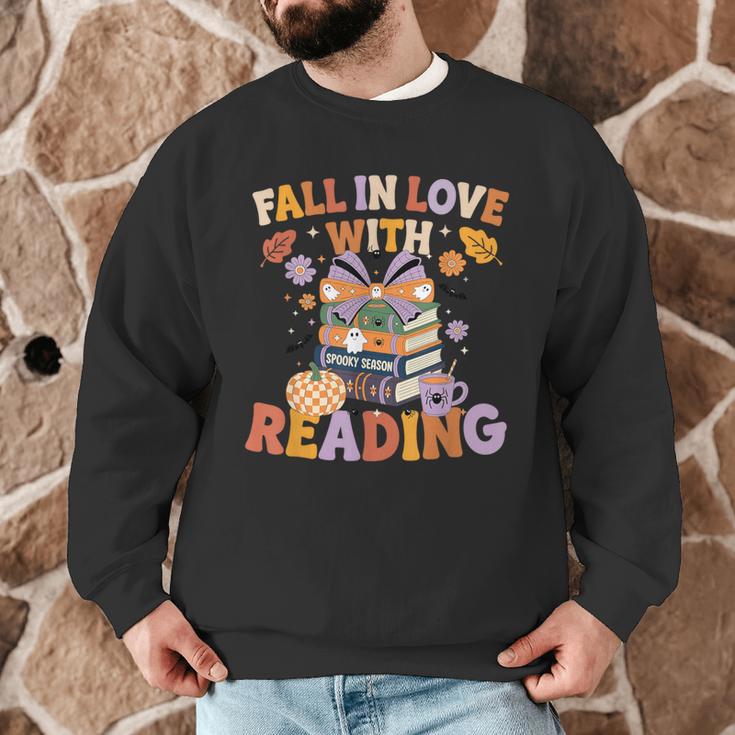 Fall In Love With Reading Halloween Stack Of Book Teacher Men Graphic Sweatshirt, novelty gifts, funny gifts