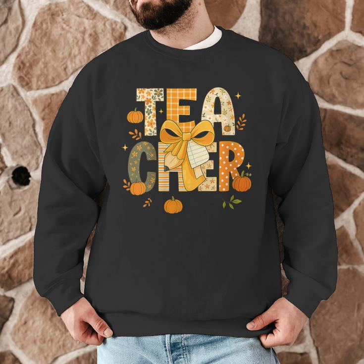 Fall Teacher Pumpkin Coquette Bow Autumn Classroom Men Graphic Sweatshirt, novelty gifts, funny gifts