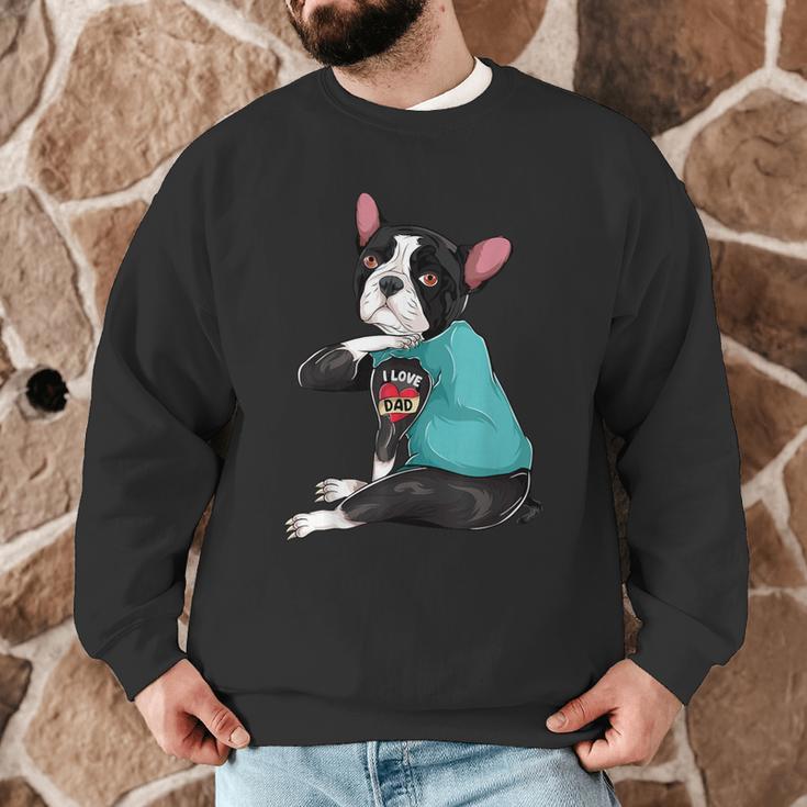 Father's Day Gift Dog Dad Boston Terrier i Love Dad Tattoo Men Graphic Sweatshirt, novelty gifts, funny gifts
