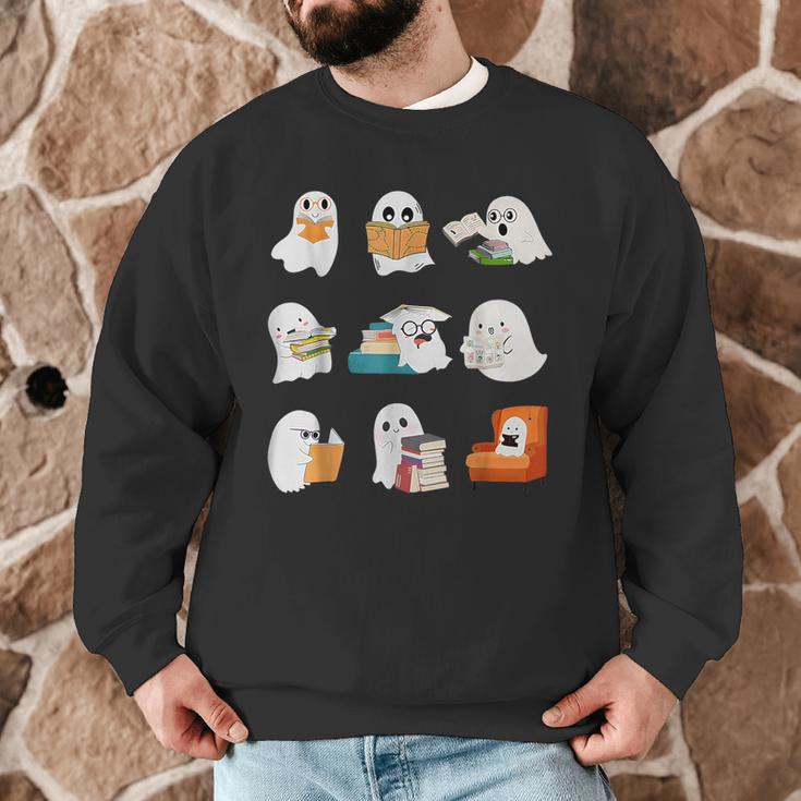 Ghost Reading Teacher Halloween Librarian Book Lover School Men Graphic Sweatshirt, novelty gifts, funny gifts
