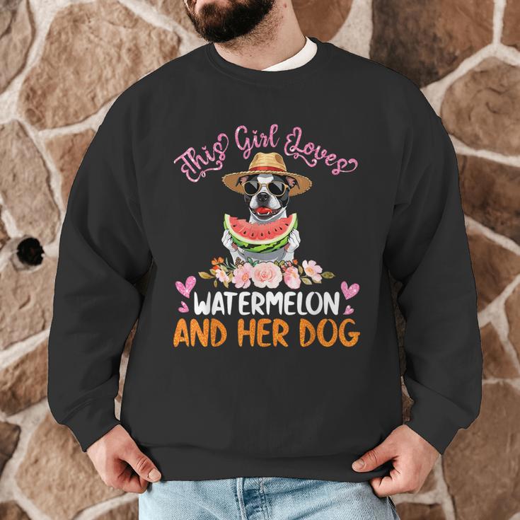 This Girl Loves Watermelon And Her Boston Terrier Dog Mother Men Graphic Sweatshirt, novelty gifts, funny gifts