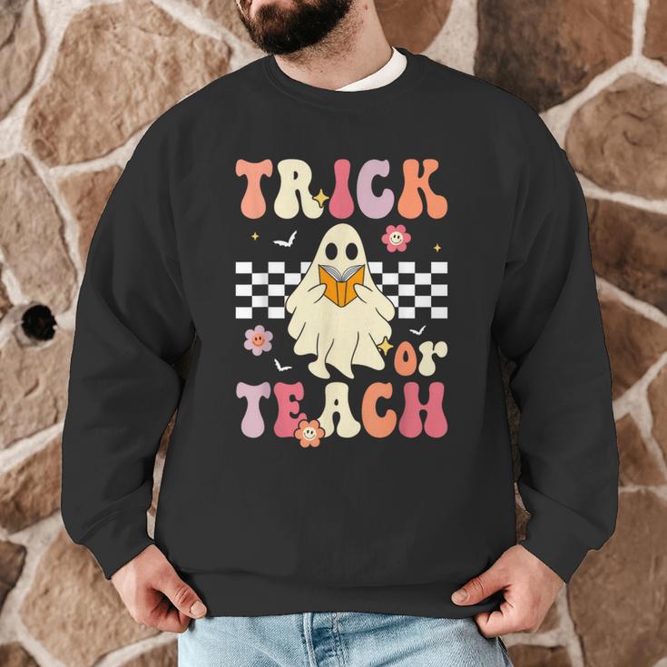 Groovy Teacher Halloween Retro Trick Or Teach Floral Ghost Men Graphic Sweatshirt, novelty gifts, funny gifts Groovy Teacher Halloween Retro Trick Or Teach Floral Ghost Men Graphic Sweatshirt, novelty gifts, funny gifts