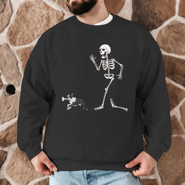Halloween Boston Terrier And Skeleton Men Graphic Sweatshirt, novelty gifts, funny gifts