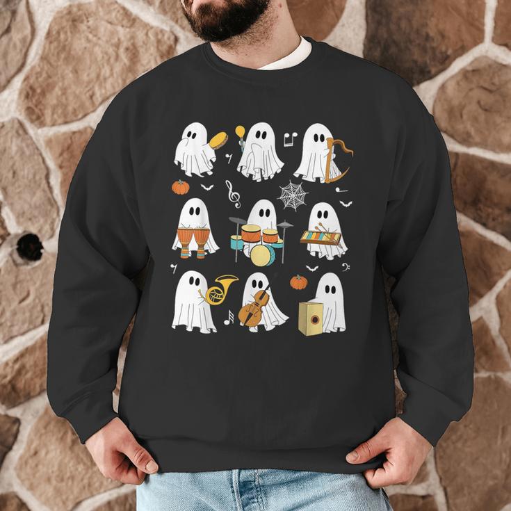 Halloween Ghost Playing Musical Instruments Music Teacher Men Graphic Sweatshirt, novelty gifts, funny gifts