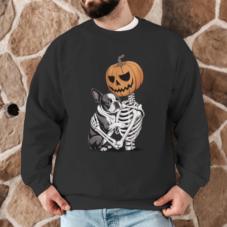 Halloween Skeleton Boston Terrier Men Graphic Sweatshirt, novelty gifts, funny gifts