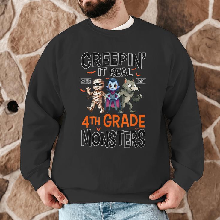 Halloween Teacher Creepin It Real With My 4th Grade Monsters Men Graphic Sweatshirt, novelty gifts, funny gifts Halloween Teacher Creepin It Real With My 4th Grade Monsters Men Graphic Sweatshirt, novelty gifts, funny gifts