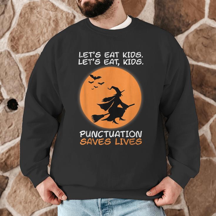 Halloween Teacher Witch Lets Eat Kids Punctuation Men Graphic Sweatshirt, novelty gifts, funny gifts