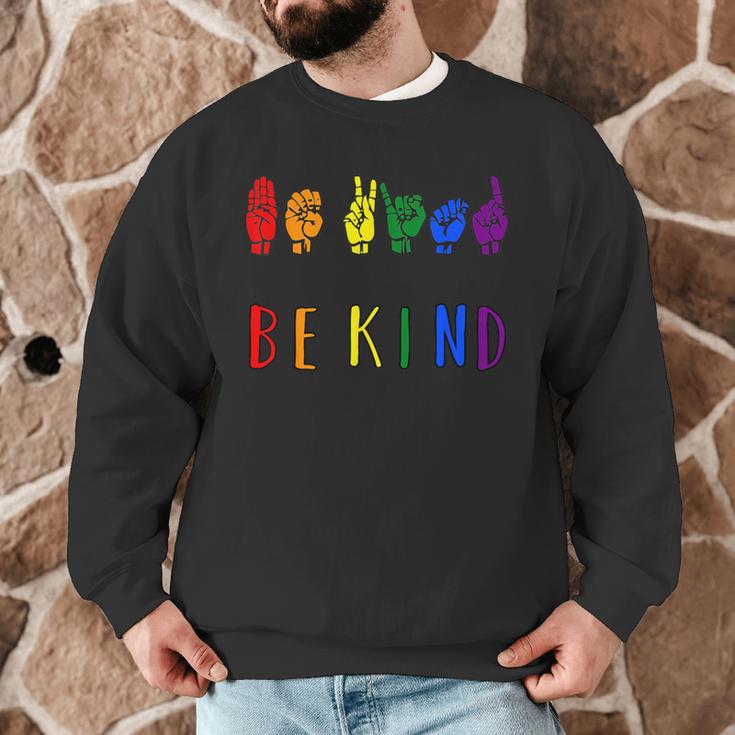 Be Kind Pride Sign Language Rainbow Teachers Interpreter ASL Men Graphic Sweatshirt, novelty gifts, funny gifts