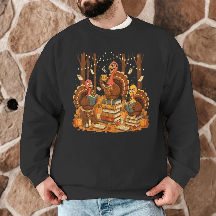 Librarian Turkey Reading Book Fall Thanksgiving Teacher Men Graphic Sweatshirt, novelty gifts, funny gifts