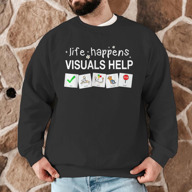 Life Happens Visuals Help Special Education Teacher Aide Men Graphic Sweatshirt, novelty gifts, funny gifts