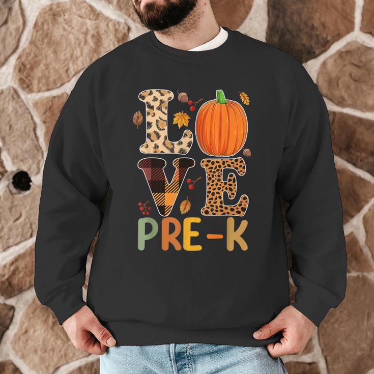 Love Pre-k Teacher Shirts Autumn Fall Pumpkin Fall Leopard Men Graphic Sweatshirt, novelty gifts, funny gifts