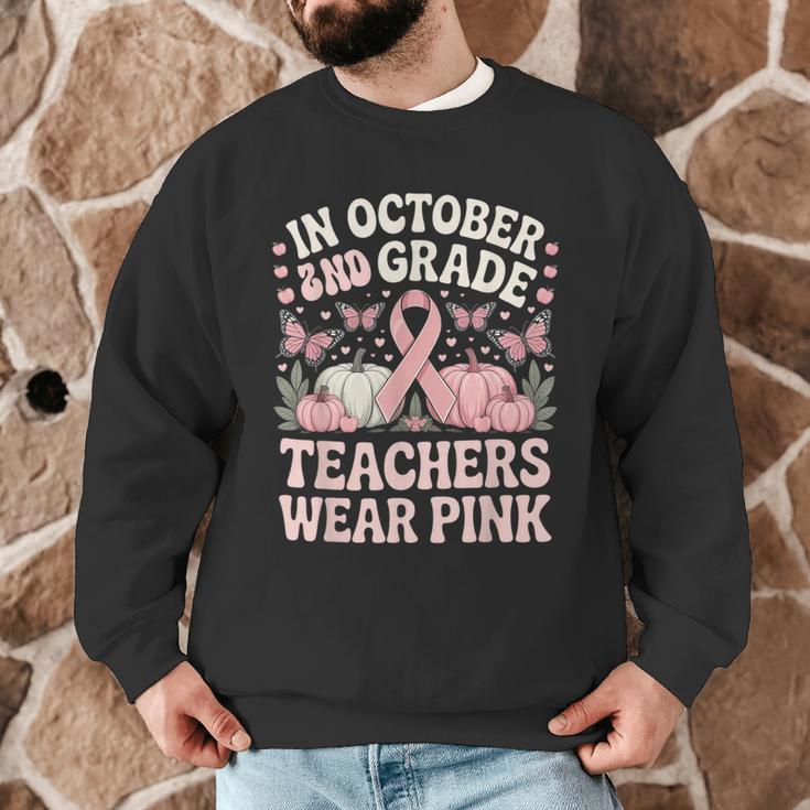 In October 2nd Grade Teachers Wear Pink Ribbon Breast Cancer Men Graphic Sweatshirt, novelty gifts, funny gifts