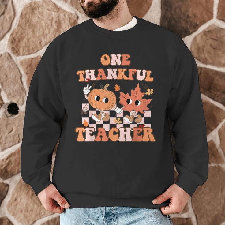 One Thankful Teacher Fall Leaves Thanksgiving Retro Men Graphic Sweatshirt, novelty gifts, funny gifts