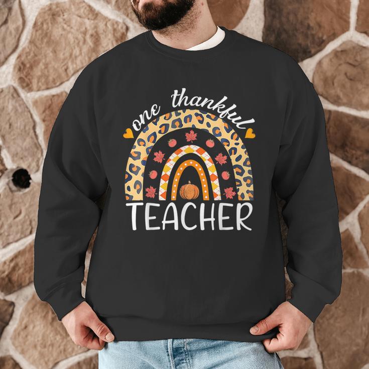 One Thankful Teacher Thanksgiving Rainbow Leopard Fall Men Graphic Sweatshirt, novelty gifts, funny gifts