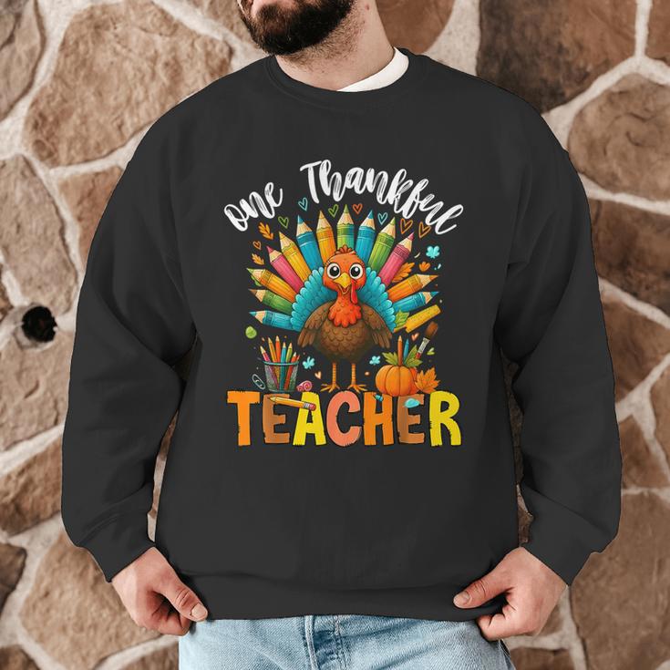 One Thankful Teacher Thanksgiving Turkey Cute Crayon Pencil Men Graphic Sweatshirt, novelty gifts, funny gifts