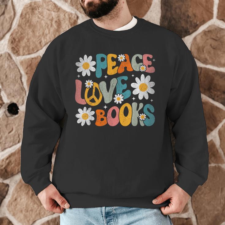 Peace Love Books Bookworm Librarian Reading Teacher Groovy Men Graphic Sweatshirt, novelty gifts, funny gifts Peace Love Books Bookworm Librarian Reading Teacher Groovy Men Graphic Sweatshirt, novelty gifts, funny gifts