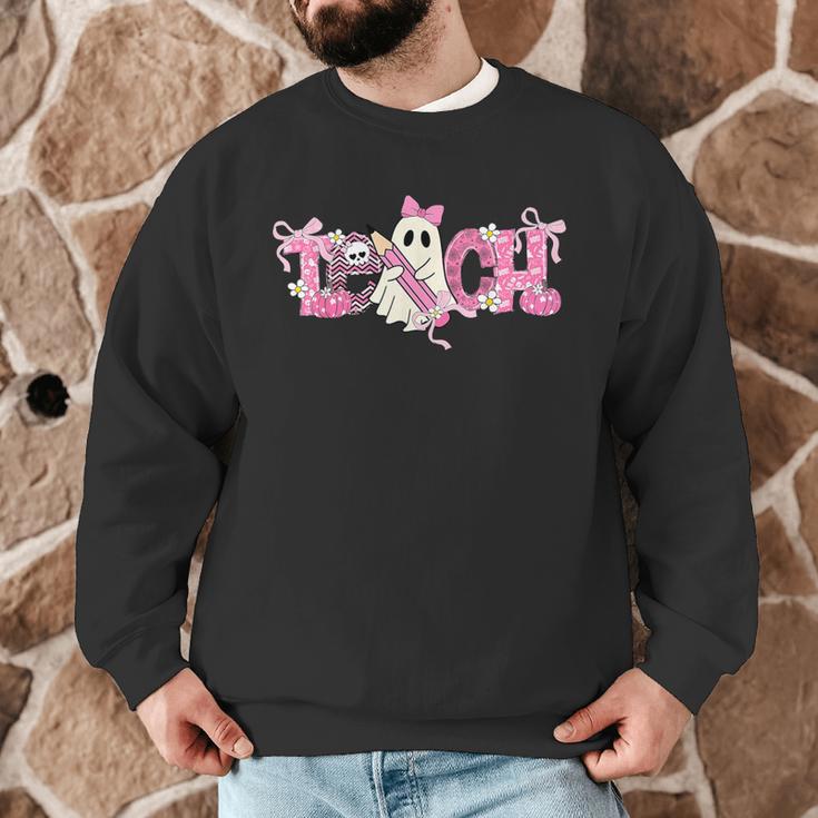 Pink Ghost Teach Halloween Teacher In Spooky Season Men Graphic Sweatshirt, novelty gifts, funny gifts Pink Ghost Teach Halloween Teacher In Spooky Season Men Graphic Sweatshirt, novelty gifts, funny gifts