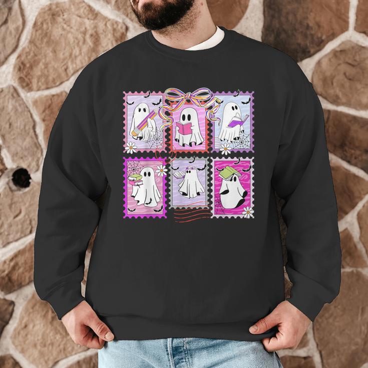Preppy Spooky Teacher Halloween Ghost Coquette Bow Autumn Men Graphic Sweatshirt, novelty gifts, funny gifts