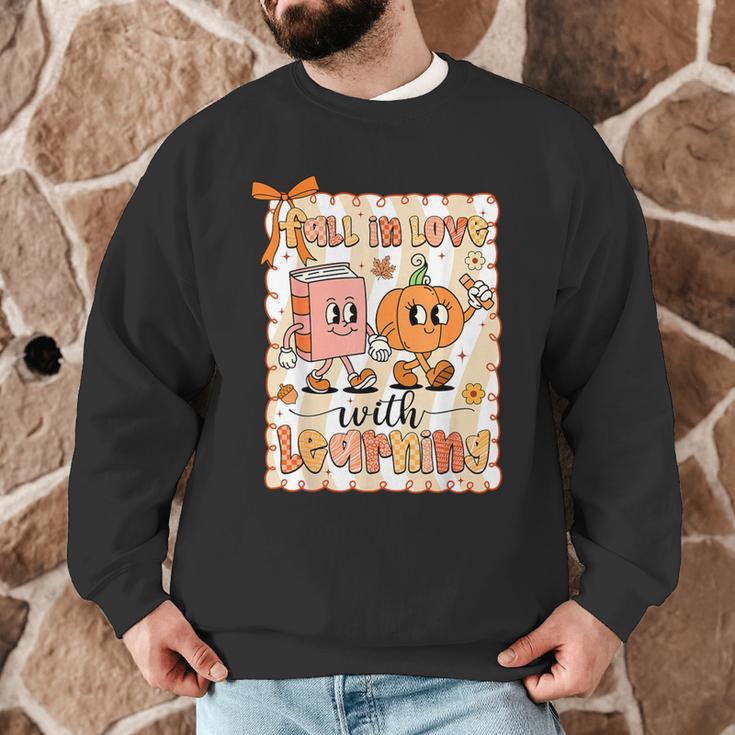 Pumpkin Teacher Preppy Fall In Love With Learning Autumn Men Graphic Sweatshirt, novelty gifts, funny gifts
