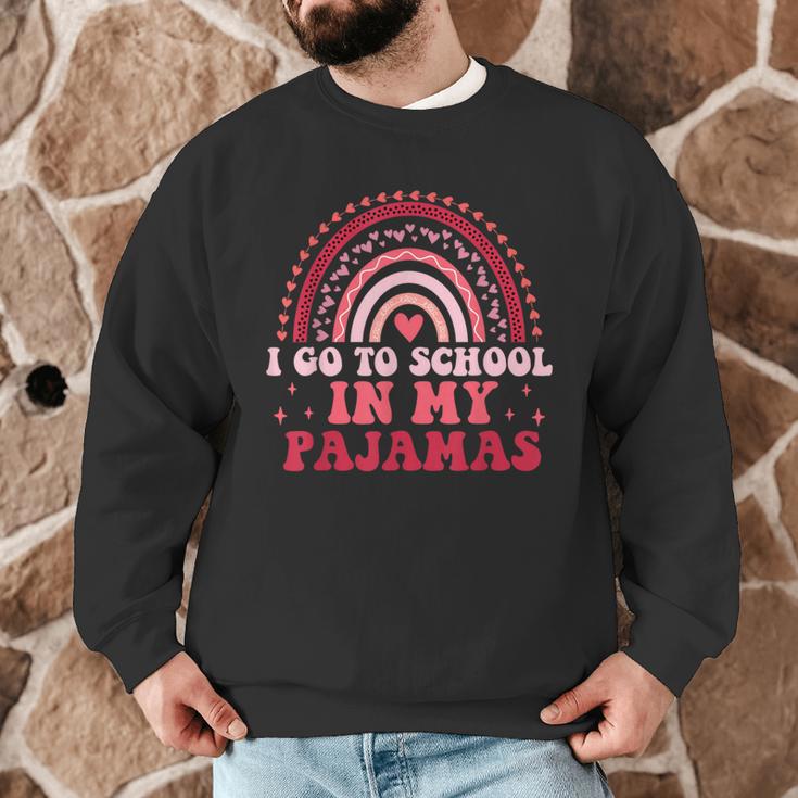 Rainbow Homeschool Mom Teacher I Go To School In My Pajamas Men Graphic Sweatshirt, novelty gifts, funny gifts