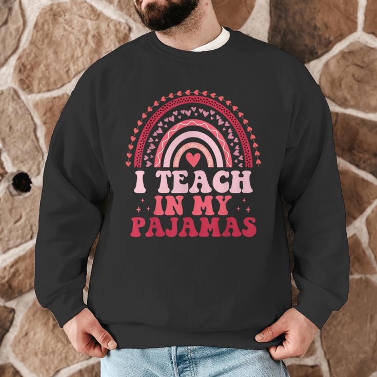 Rainbow Retro Homeschool Mom Teacher I Teach In My Pajamas Men Graphic Sweatshirt, novelty gifts, funny gifts