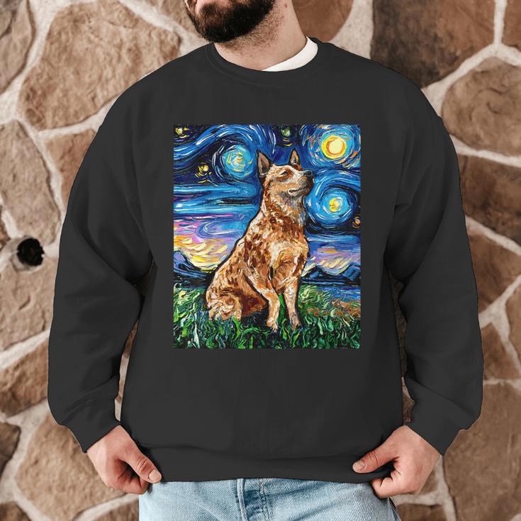 Red Heeler Starry Night Cattle Dog Colorful Art By Aja For Men Women Girls Kids Men Graphic Sweatshirt, novelty gifts, funny gifts