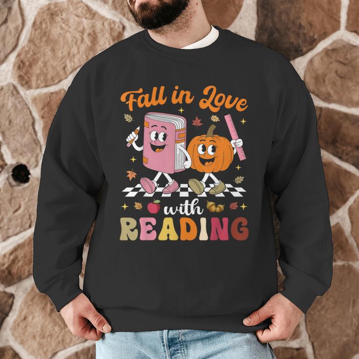 Retro Fall In Love With Learning Pumpkin Autumn Teacher Men Graphic Sweatshirt, novelty gifts, funny gifts