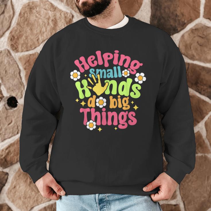 Retro Helping Small Hands Do Big Things Teacher Appreciation For Men Women Men Graphic Sweatshirt, novelty gifts, funny gifts