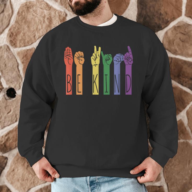 Retro Be Kind ASL Deaf Teacher Sign Language Gay Pride Men Graphic Sweatshirt, novelty gifts, funny gifts Retro Be Kind ASL Deaf Teacher Sign Language Gay Pride Men Graphic Sweatshirt, novelty gifts, funny gifts