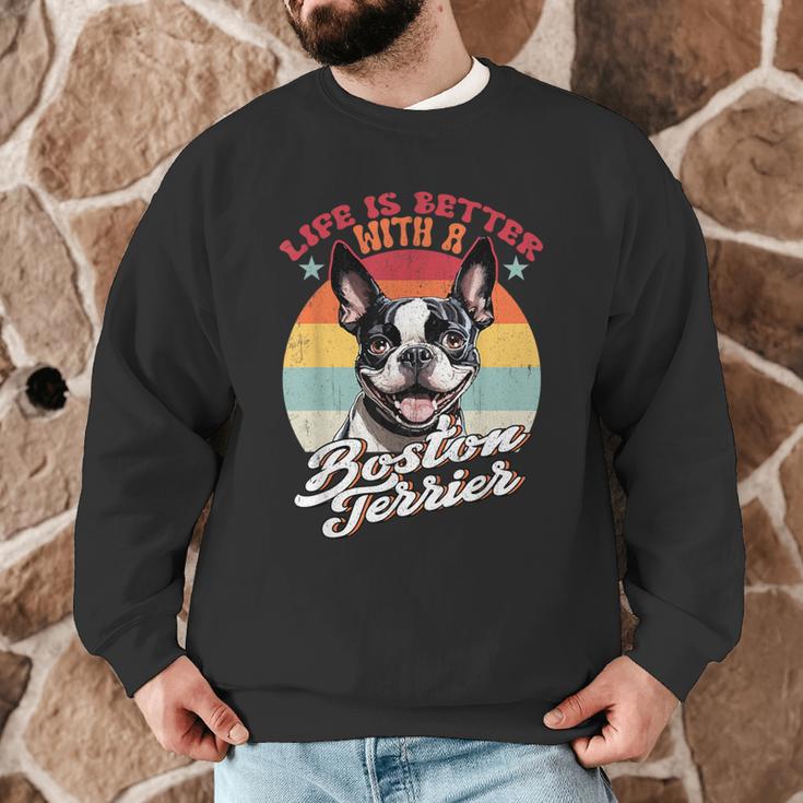 Retro Life Is Better With Boston Terrier Mom Dog Lover Men Graphic Sweatshirt, novelty gifts, funny gifts