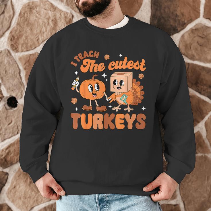 Retro I Teach The Cutest Turkey Thanksgiving Pumpkin Teacher Men Graphic Sweatshirt, novelty gifts, funny gifts
