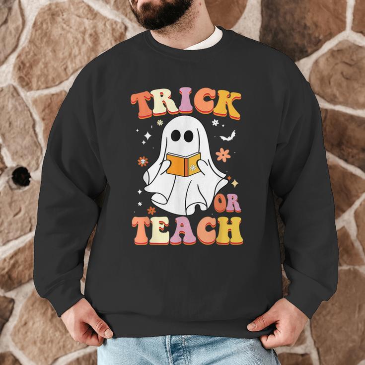 Retro Vintage Groovy Trick Or Teach Teacher Halloween For Men Women Kids Men Graphic Sweatshirt, novelty gifts, funny gifts