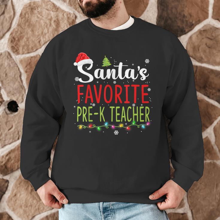 Santa's Favorite Pre-K Teacher Christmas Santa Hat Lights For Men Women Kids Men Graphic Sweatshirt, novelty gifts, funny gifts