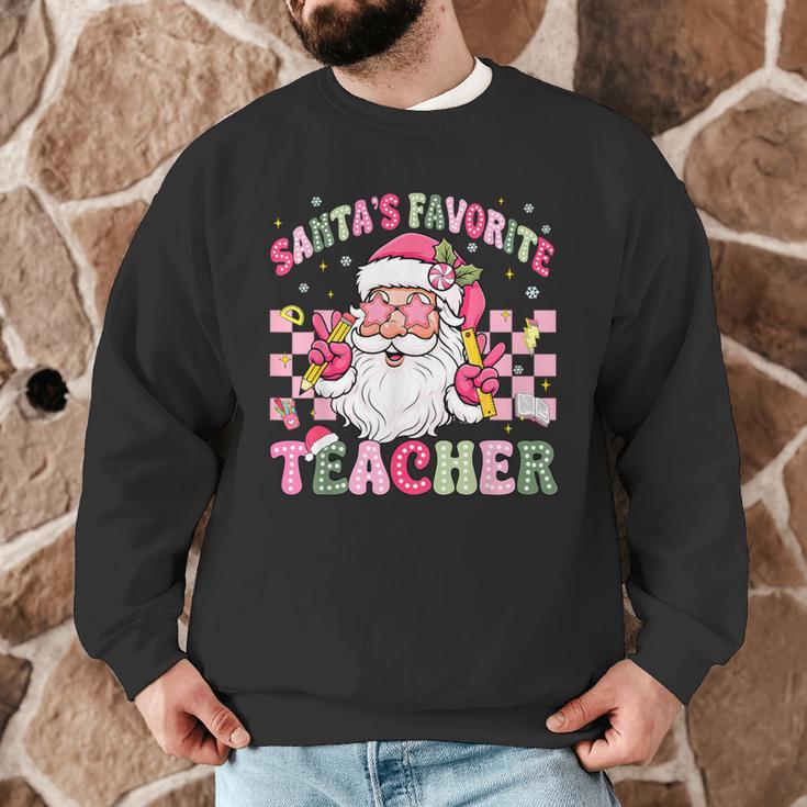 Santa's Favorite Teacher Groovy Christmas Teacher Boys Girls Men Graphic Sweatshirt, novelty gifts, funny gifts