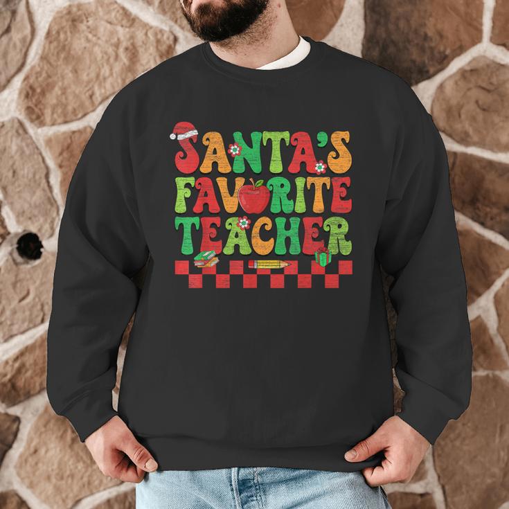 Santas Favorite Teacher Retro Groovy Christmas Xmas Women Men Graphic Sweatshirt, novelty gifts, funny gifts