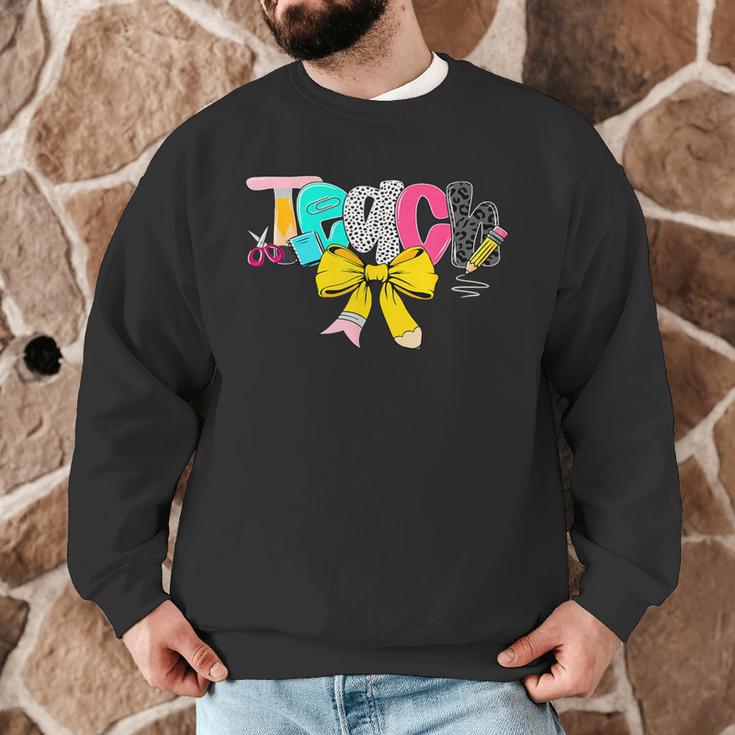 Teach Coquette Bow Teacher Back To School Happy First Day Men Graphic Sweatshirt, novelty gifts, funny gifts Teach Coquette Bow Teacher Back To School Happy First Day Men Graphic Sweatshirt, novelty gifts, funny gifts