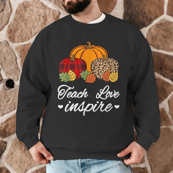 Teach Love Inspire Autumn Fall Plaid Leopard Pumpkin Teacher For Men Women Kids Men Graphic Sweatshirt, novelty gifts, funny gifts