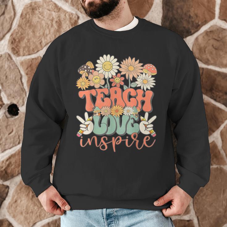 Teach Love Inspire Retro Groovy Daisy Back To School Teacher For Men Women Kids Men Graphic Sweatshirt, novelty gifts, funny gifts
