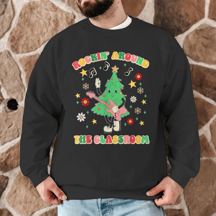 Teacher Christmas Shirts Pajama Matching Rockin' Around The Classroom -Adult Short Sleeve Small Modern Festive Christmas Teacher Xmas Vibes T-Shirt Men Graphic Sweatshirt, novelty gifts, funny gifts