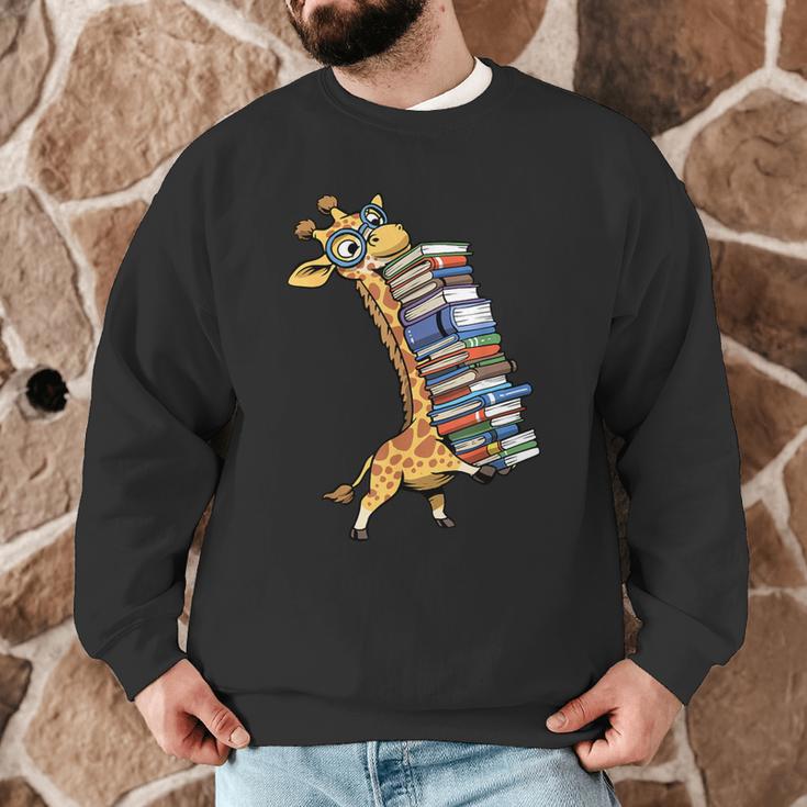 Teacher Shirt Giraffe Holding Books Bookworm Librarian Men Graphic Sweatshirt, novelty gifts, funny gifts