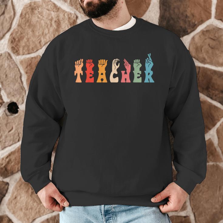 Teacher Word In Sign Language Awareness ASL Back To School Men Graphic Sweatshirt, novelty gifts, funny gifts Teacher Word In Sign Language Awareness ASL Back To School Men Graphic Sweatshirt, novelty gifts, funny gifts