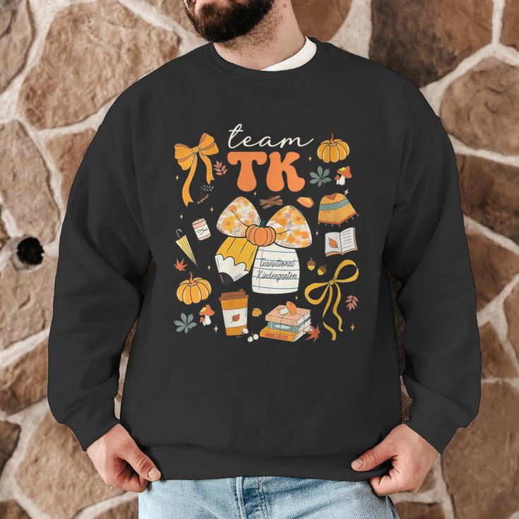 Team TK Crew Preppy Coquette Bow Pumpkin Fall TK Teacher Men Graphic Sweatshirt, novelty gifts, funny gifts