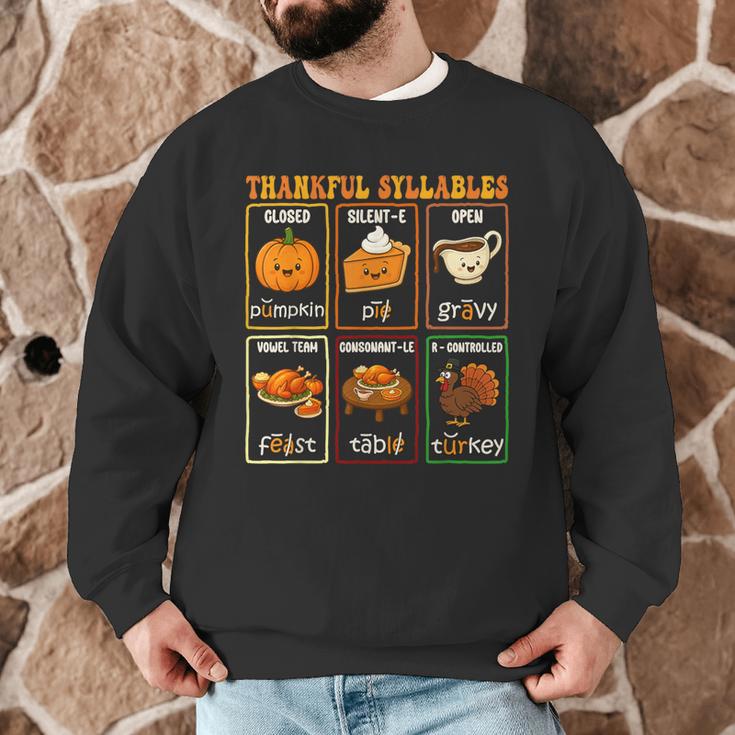 Thankful Syllables Thanksgiving Phonics Reading Teacher Fall Men Graphic Sweatshirt, novelty gifts, funny gifts