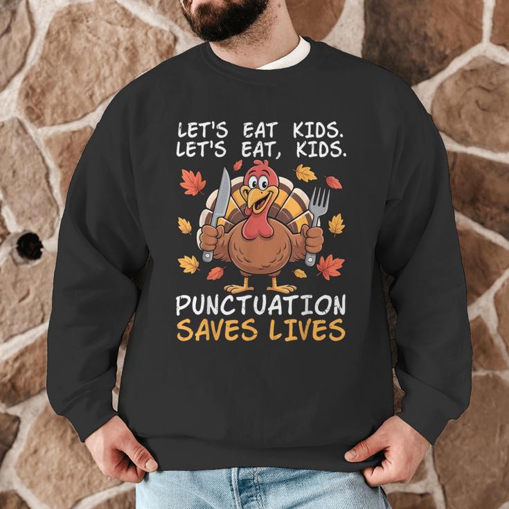 Thanksgiving Teacher Turkey Lets Eat Kids Punctuation Men Graphic Sweatshirt, novelty gifts, funny gifts